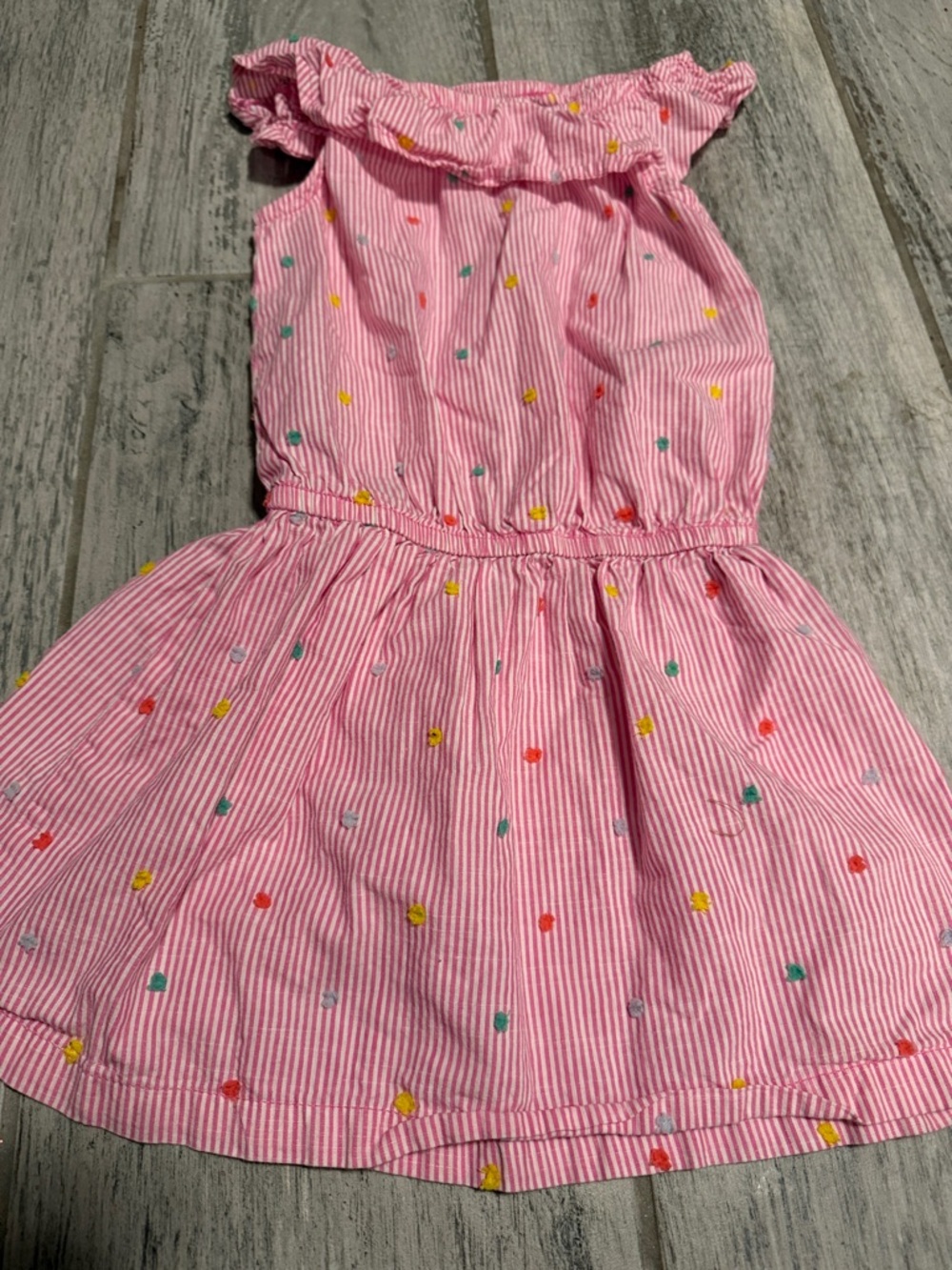 Girls' Pink Striped Sundress with Colorful Dot Embroidery 4/5